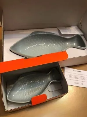 Buy Le Creuset Fish-shaped Dish Set Of 2 (S & M) Silver Blue W/ Box Unused • 71.29£