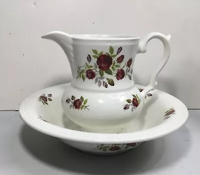 Buy Lord Nelson Pottery Basin And Pitcher, White Glaze, Red Roses, 6 Inches Tall • 25.16£