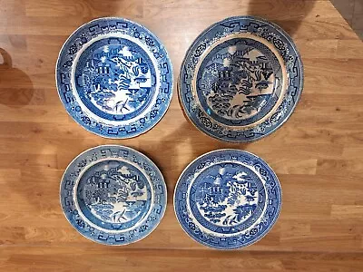 Buy 4 X BLUE & WHITE ORIENTAL THEMED DECORATIVE PLATES Inc Crown Pottery & Warranted • 12.50£