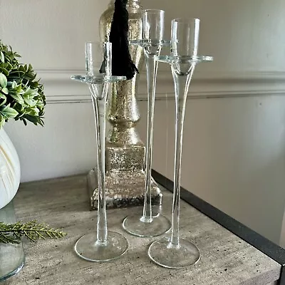 Buy Set Of 3 Clear Glass Tall Candlestick Holders • 10.72£