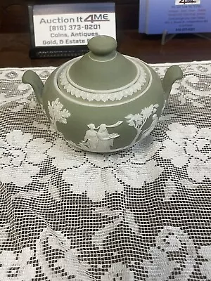 Buy WEDGEWOOD Sage Green Jasperware Lidded Sugar 19th Century Antique • 27.91£