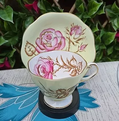 Buy Vintage EB Foley Pink Rose Yellow Elegant Tea Cup And Saucer Rose Inside  • 25£