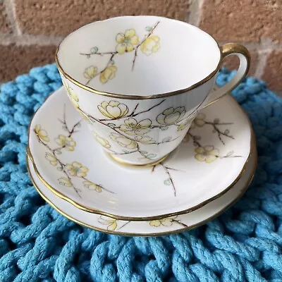 Buy Adderley Bone China Chinese Blossom Yellow Trio Set Teacup And Saucer & Plate • 10£