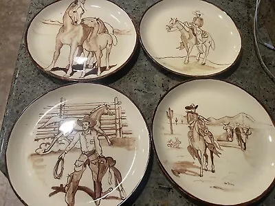 Buy Vintage Set Of 4 Cowboy Plates. Signed By Ann Seegers. 10 Inch Wide. Unbranded • 61.50£