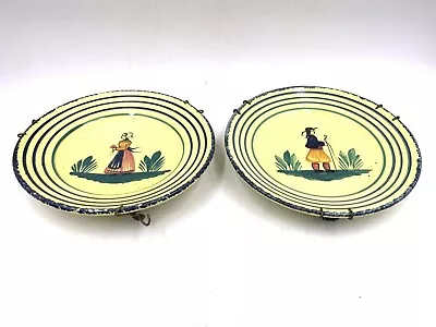 Buy A Pair Of Early Henriot Quimper Hand Painted French Pottery Display Plates • 99.99£