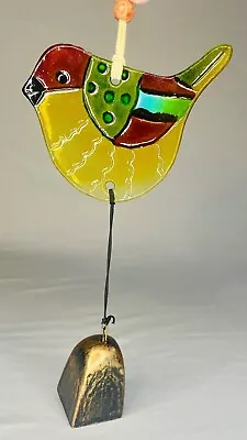 Buy Light Catcher Handcrafted Stained Glass Bird With Cowbell With Hanger • 13.04£