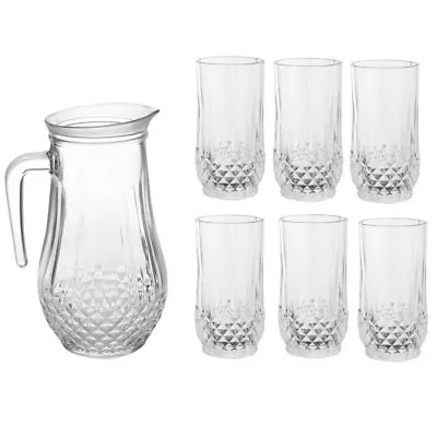 Buy 7Pc Jug Tumblers Glasses Water Set Juice Crystal Glassware Drinkware With Lid • 18.49£