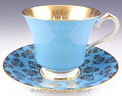 Buy Aynsley England #2965 CUP AND SAUCER AQUA BLUE GOLD ENCRUSTED LACE CORSET SHAPE • 8.39£