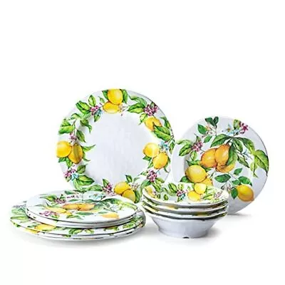 Buy Melamine Dinnerware Dish Set – 12 Piece Indoor And Outdoor Plates And Lemon • 69.02£