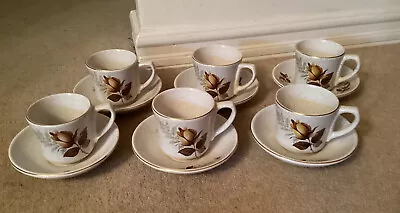 Buy Vintage 1970s Kernewek Cornish Pottery Autumn Rose 6 X Teacups And Saucers • 14£