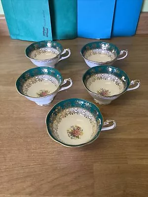 Buy Queen's Mornarch In Green,Tea Cups X5 (cups Are Seconds) No Saucers • 22£