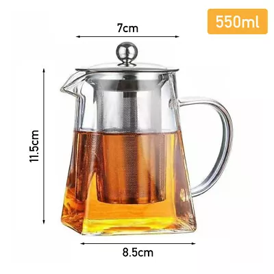 Buy 950ML Heat Resistant Clear Glass Teapot Jug W/Infuser Coffee Tea Leaf Herbal Pot • 8.45£