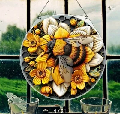 Buy Bumble Bee Suncatcher Stained Glass Effect Home Decor Christmas Gift  • 6£
