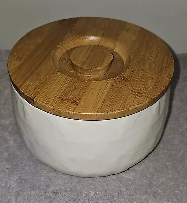 Buy Large Embossed Ceramic Biscuit Jar With Wood Lid. • 17.50£