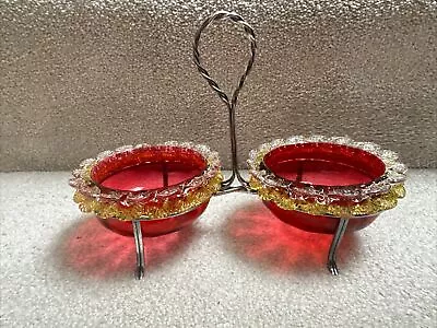 Buy Antique Vintage Victorian Cranberry And Uranium Glass Preserve Dishes And Stand • 50£
