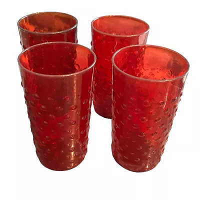 Buy Royal Ruby Hobnail 9 Oz Flat Tumbler Anchor Hocking 1934-36 FOUR • 29.36£