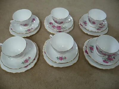 Buy Royal Vale Ridgway Potteries - Pink Flowers - 6 Trios-  Porcelain Bone China • 10£
