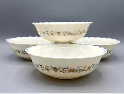 Buy Arcopal France Victoria 4 Cereal Soup Salad Bowls Blue Trim Floral Swirl Edge • 29.78£