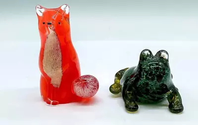Buy 2 Paul Miller Langham Glass Animal Figurines, Signed-Fox & Frog-MOVING SALE • 51.26£