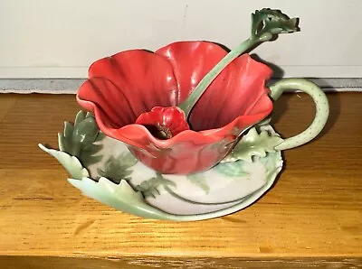 Buy Franz Porcelain Poppy Teacup,Saucer + Spoon FZ00799 - Excellent Condition • 50£