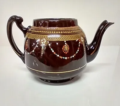 Buy Antique English Brown Handpainted Earthenware Teapot H.j. Wood Burslem Vintage • 13.94£