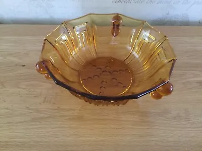 Buy Vintage Art Deco Czechoslovakia / Bohemian Amber  Glass Fruit Bowl • 17£