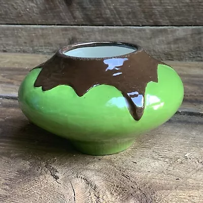 Buy Vtg Postmodern Ceramic Vase Green Brown Glaze Marked D 4 On Bottom • 17.71£