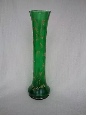 Buy Antique Large Bohemian Emerald Green Gold Gilt Art Glass Vase • 60£