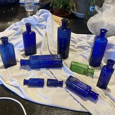 Buy Bundle Of Vintage Glass Medicinal Bottles Blue Poison Bottles Not To Be Taken • 20£