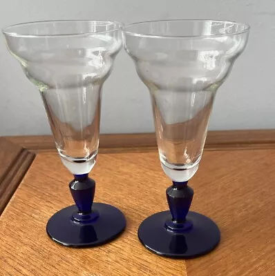 Buy Pair Of Cobalt Blue Stem Water/Wine Glasses • 16£
