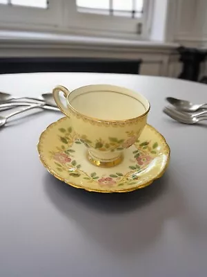 Buy Plant Tuscan Footed Cup Saucer  Hand Painted Pink Floral W/Gold 1936-1940's D137 • 23.30£