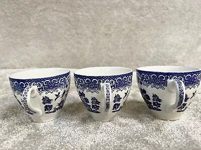 Buy Vintage Tea Cups Willow Pattern Blue And White English Ironstone Pottery • 22.99£