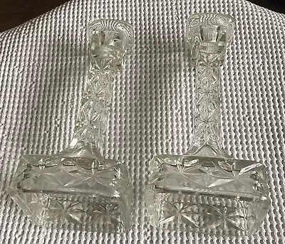 Buy Vintage Clear Glass Candle Sticks Quantity Two • 15£
