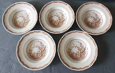 Buy Lot Of 5 Furnivals Vtg Brown Quail 8.5  Brown Rim Cereal Soup Bowls England • 45.62£