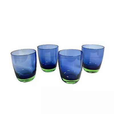 Buy Rare Goblets Cobalt Blue And Green Bottom Drinking Glasses Set Of 4 • 32.13£