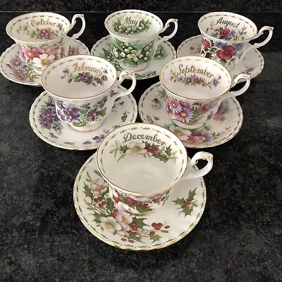 Buy Royal Albert Flower Of The Month 6 Cups & Saucers VGC! • 143£