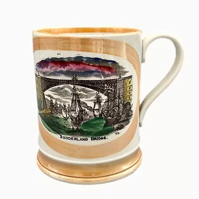 Buy Sunderland Orange Lustreware Pottery Frog Mug, Sunderland Bridge, Circa 1870 • 180£