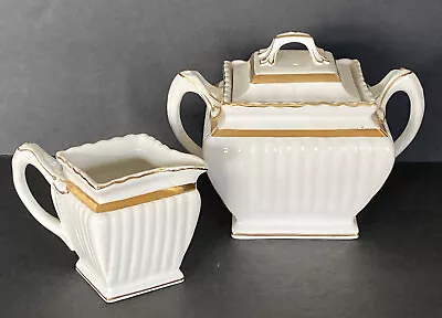 Buy Ironstone White Gold Rimmed Creamer & Sugar Set Dinnerware Midcentury Modern • 13.89£