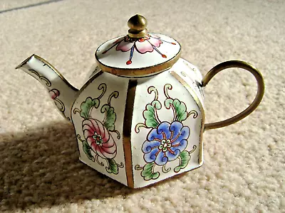Buy Collectable Chinese CHINEMEL Enamel Cloisonne Mini Teapot, Hand Painted, Signed • 45£