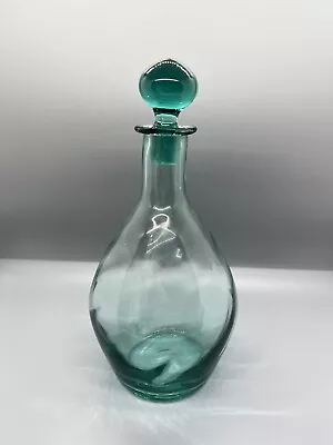 Buy Vintage Blue Tint Glass Decanter With Stopper/ Swirl Shaped. 9” Tall • 17.99£