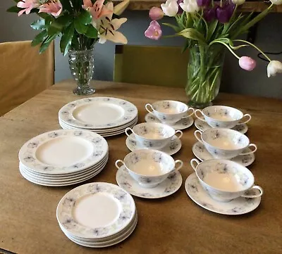 Buy Vintage Fine Bone China Shelley Sycamore Dinner Set With Cream Soup Bowls/ • 44.49£