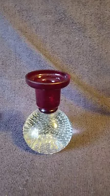 Buy CandleStick Holder With A Ruby Red Glass Neck & A Clear Bubble Base Late 20th C • 1.50£