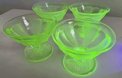 Buy 4 X Art Deco Uranium Green Stemmed Glass Sundae Dessert Fruit Dishes Bowls • 36£