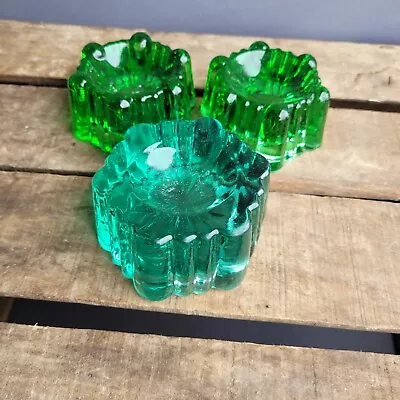 Buy 3 Antique Victorian Piano Casters Feet Green Glass Candle Holders • 12.50£