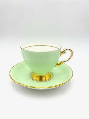 Buy Vintage Royal Tuscan Fine Bone China Mint Green Cup & Saucer Set Gold Trim • 28.67£