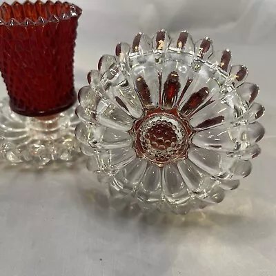 Buy Candle Holders, Clear Glass Sunflower Daisy Amber Red Flash Mid Century Modern • 11.18£