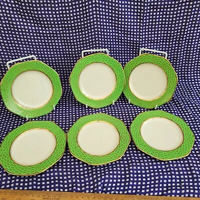 Buy Set Of Six 13cm Solian Ware Vintage Side Plates Soho Pottery. Green Gold • 14.99£