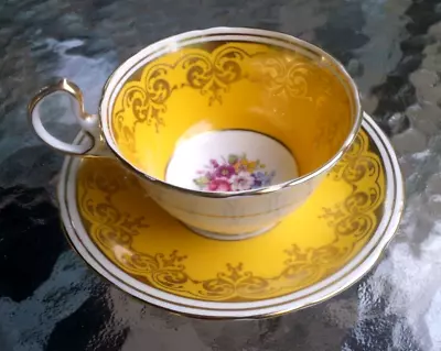 Buy Aynsley England Fine Bone China Tea Cup & Saucer Cabbage Rose Yellow Gold • 32.61£