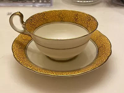 Buy Aynsley Tea Cup Saucer Yellow Gold Scalloped Set England Fine Bone China • 13.98£