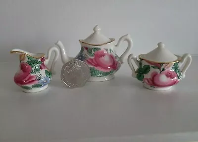 Buy Vintage Miniature Crown Staffordshire Tea Set - Teapot / Milk Jug / Sugar Bowl • 45£